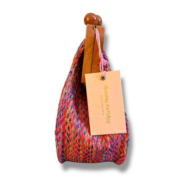 Handbag Republic Boho Chenille Crossbody Bag – Pink Multi with Wooden Frame - Picture 3 of 10